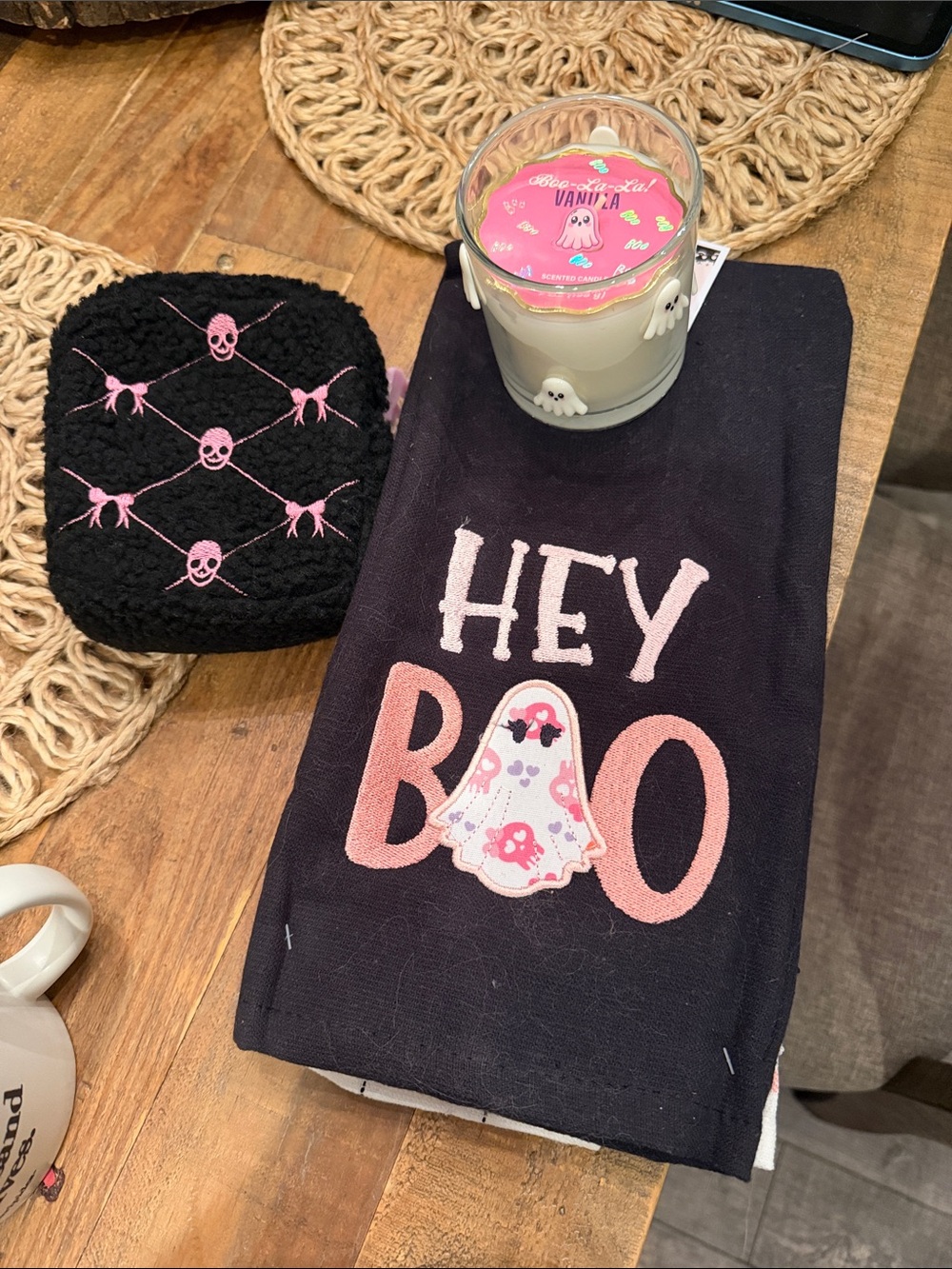 Black 'Hey Boo' Halloween Kitchen Towel candle mk bag 3 pc bundle